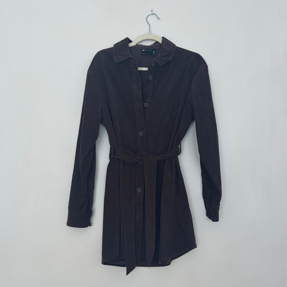 Brown Button-Up Dress with Belt